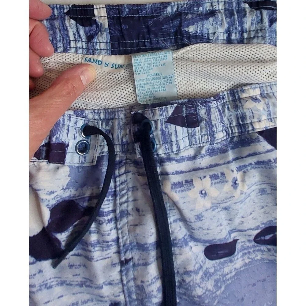 Sand n Sun‎ Men's XL (40-42) Swim Trunks Shorts, blue and white SWIMMING #230C
